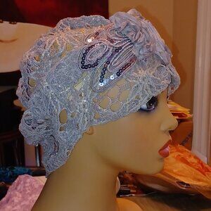 Bead/Sequin Embroidered Lace "Cancer" Cap